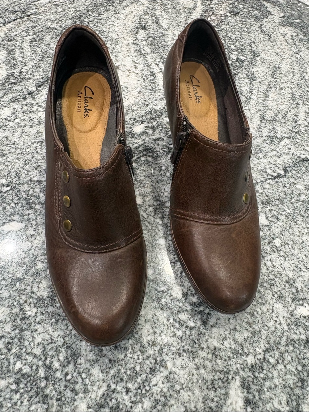 Clarks Brown Leather Ankle Booties with Side Zip